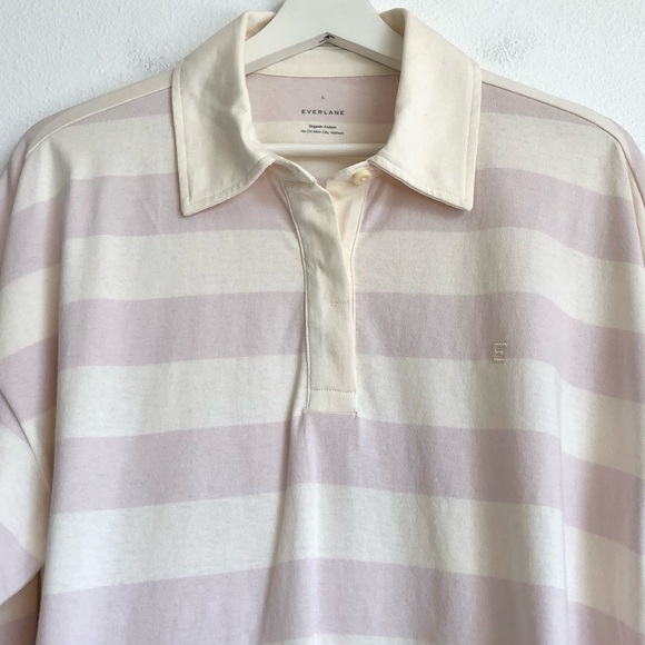 Everlane Purple / White Stripe Organic Cotton Long Sleeve Rugby Polo Size Large - Picture 2 of 10